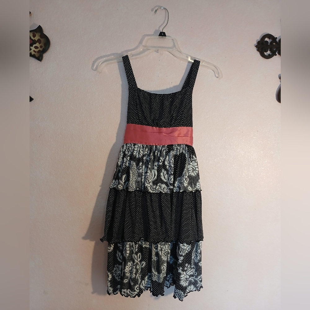 Bloom De Juene Fille Black and Pink Polka Dot Kids Casual Dress